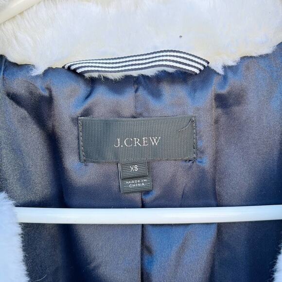 J. Crew Yuma Teddy Sherpa Trench Striped Fuzzy Cream Navy Coat Jacket XS - Picture 3 of 12